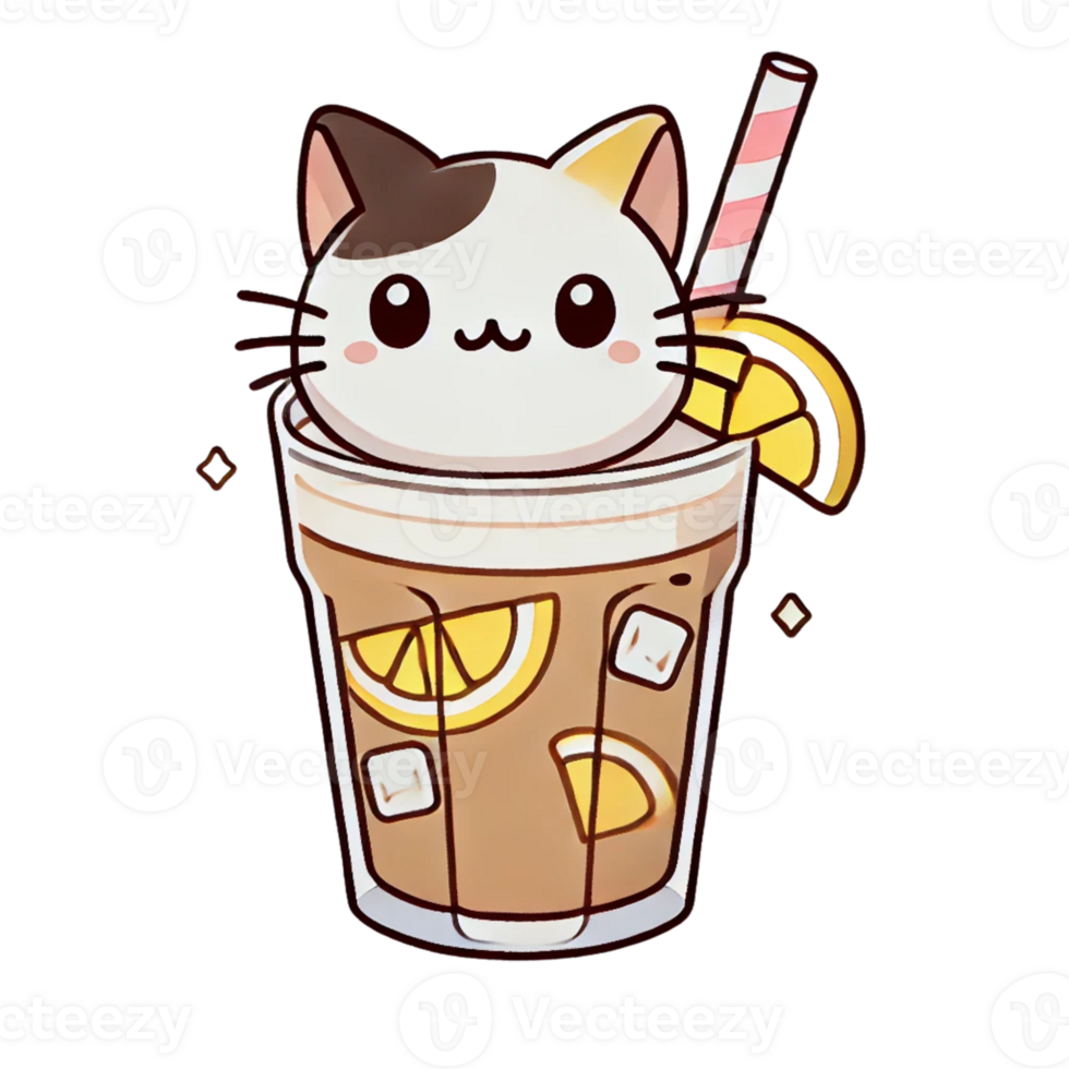 A cat with a drink in a glass png