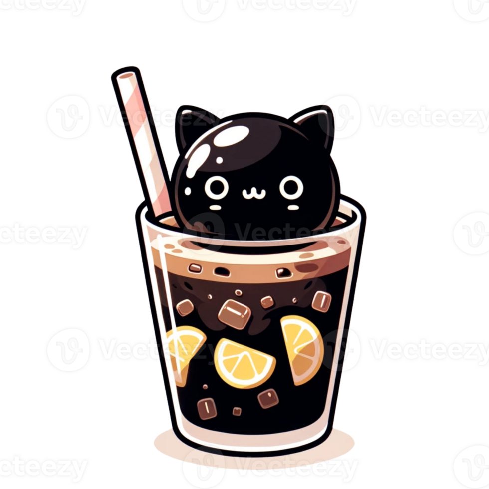 A black cat in a glass of ice cream png