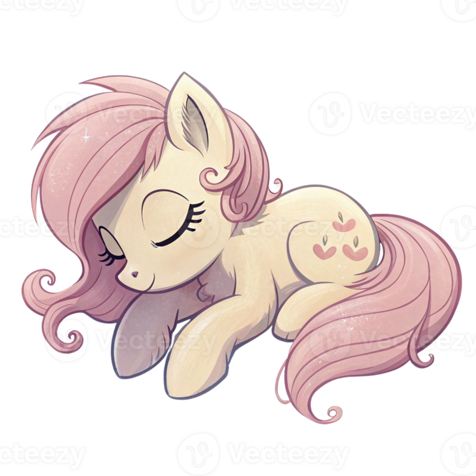 A pink pony with long hair laying down png