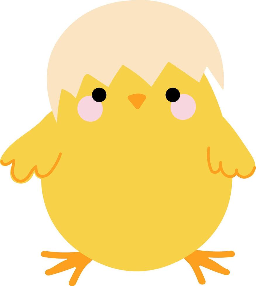 A chick with a shell on its head. Playful cartoon character vector