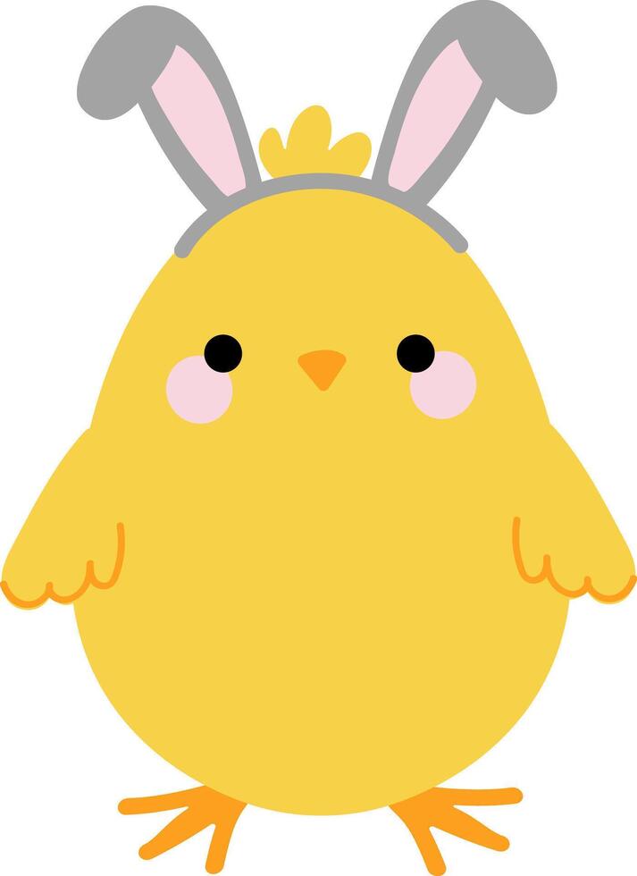 Spring Easter chick with rabbit ears. Playful cartoon character vector