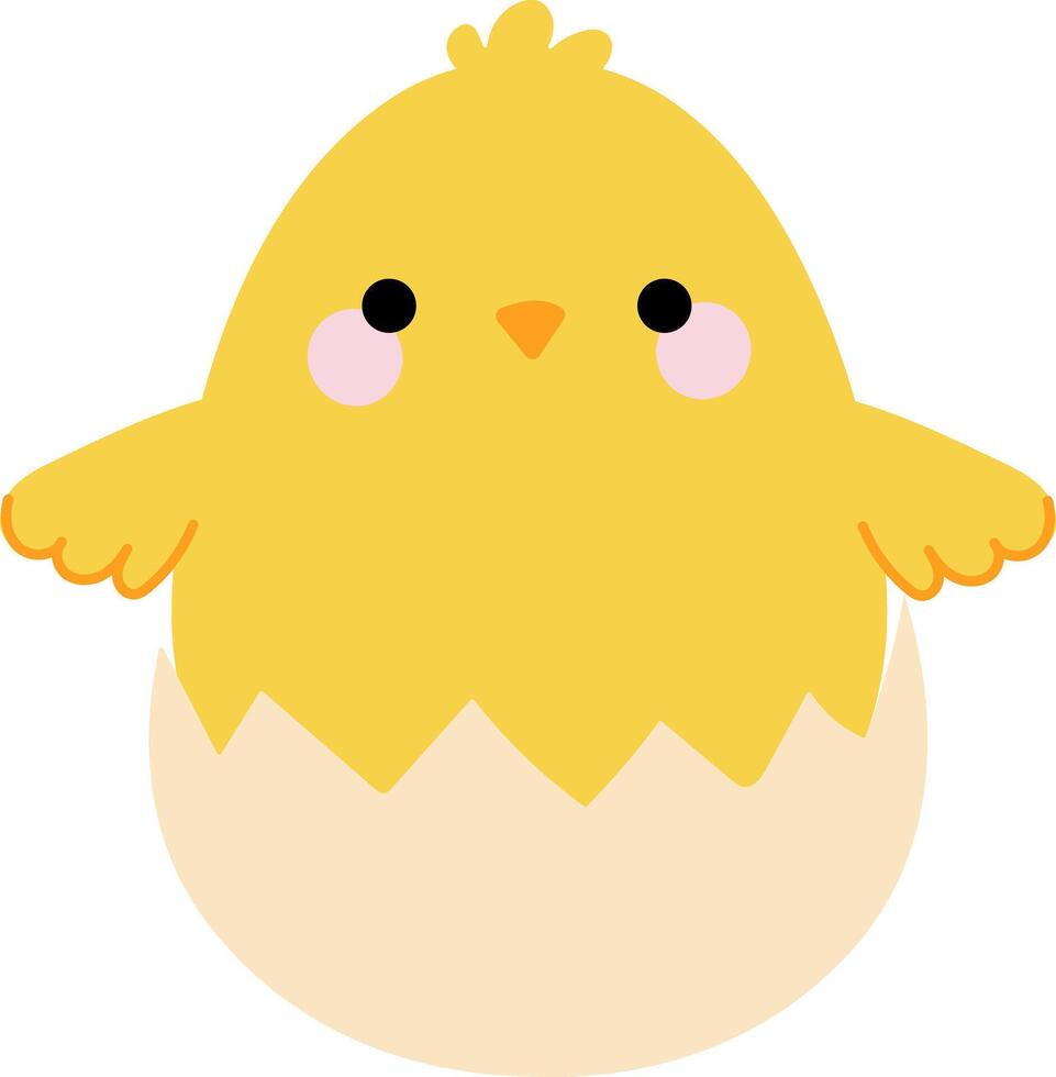 Easter chick is standing inside an egg. Playful cartoon character Flat illustration vector