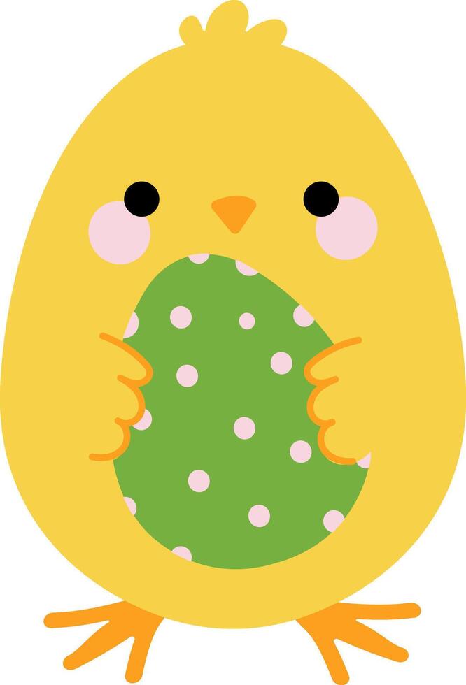 A cartoon Easter chick holding a egg. Playful cartoon character vector