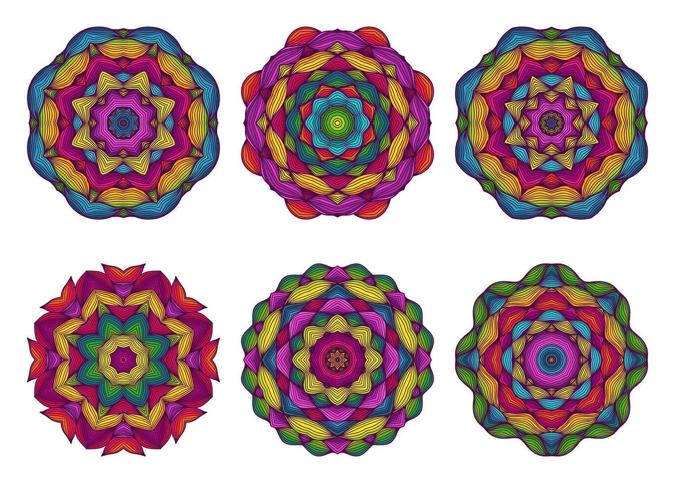 Set of mandalas. Beautiful hand drawn flowers. Colorful floral background. Ethnic lace round ornamental pattern. Embroidery, lace, napkins vector