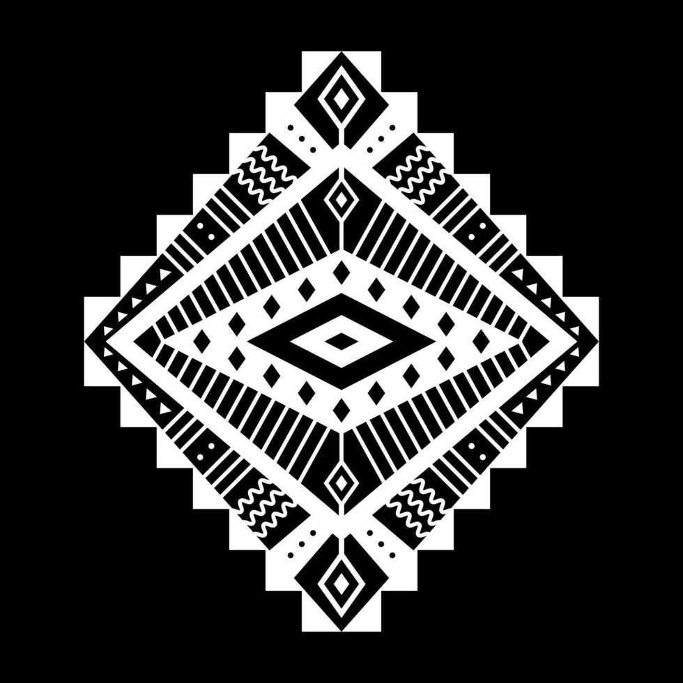 Aztec white element, ethnic ornament. Tribal design, geometric symbol for tattoo, logo, cards, decorative works. Navajo motif, isolated on black background vector