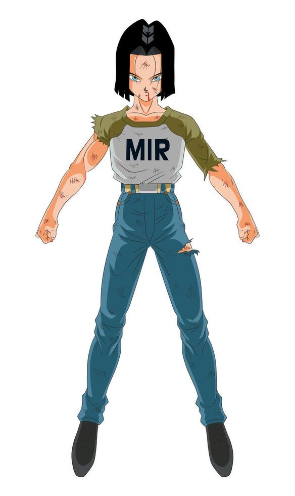 Android 17 Combat Damage 2D Character Illustration from Dragon Ball Super vector