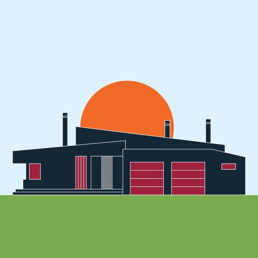 Modern house design with sunset vector