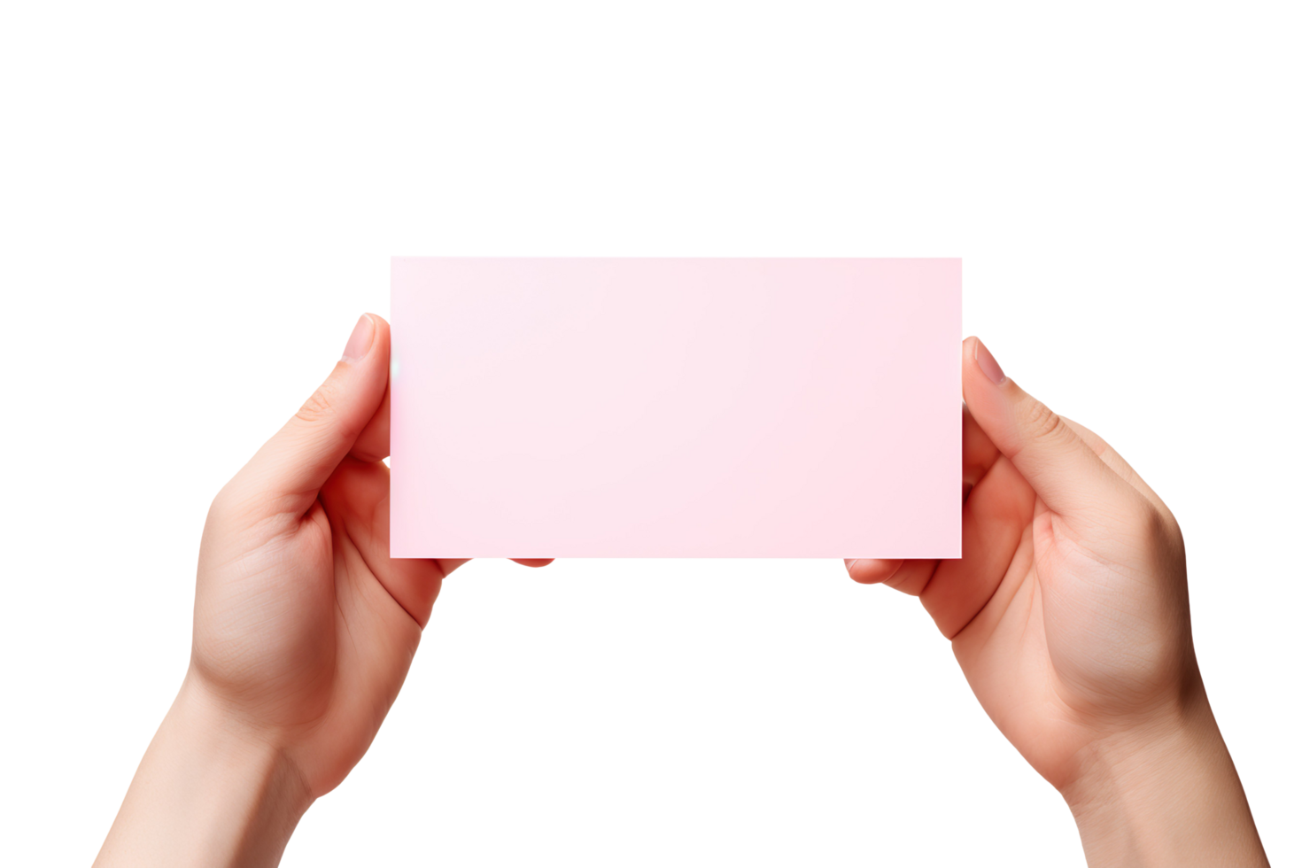 Human hands holding a pink paper isolated on transparent background png