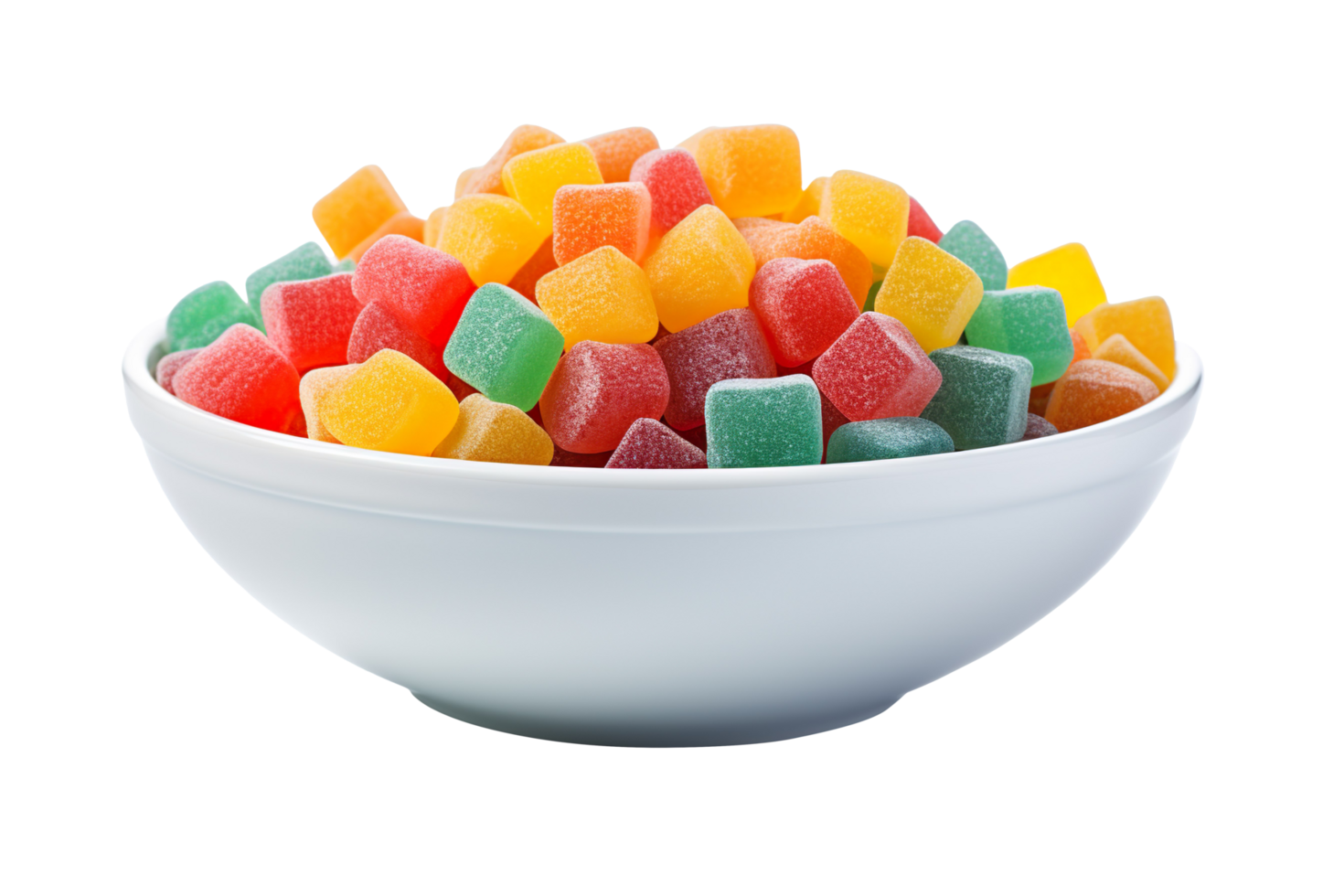 Gummy Candy in a White Bowl isolated on transparent background png