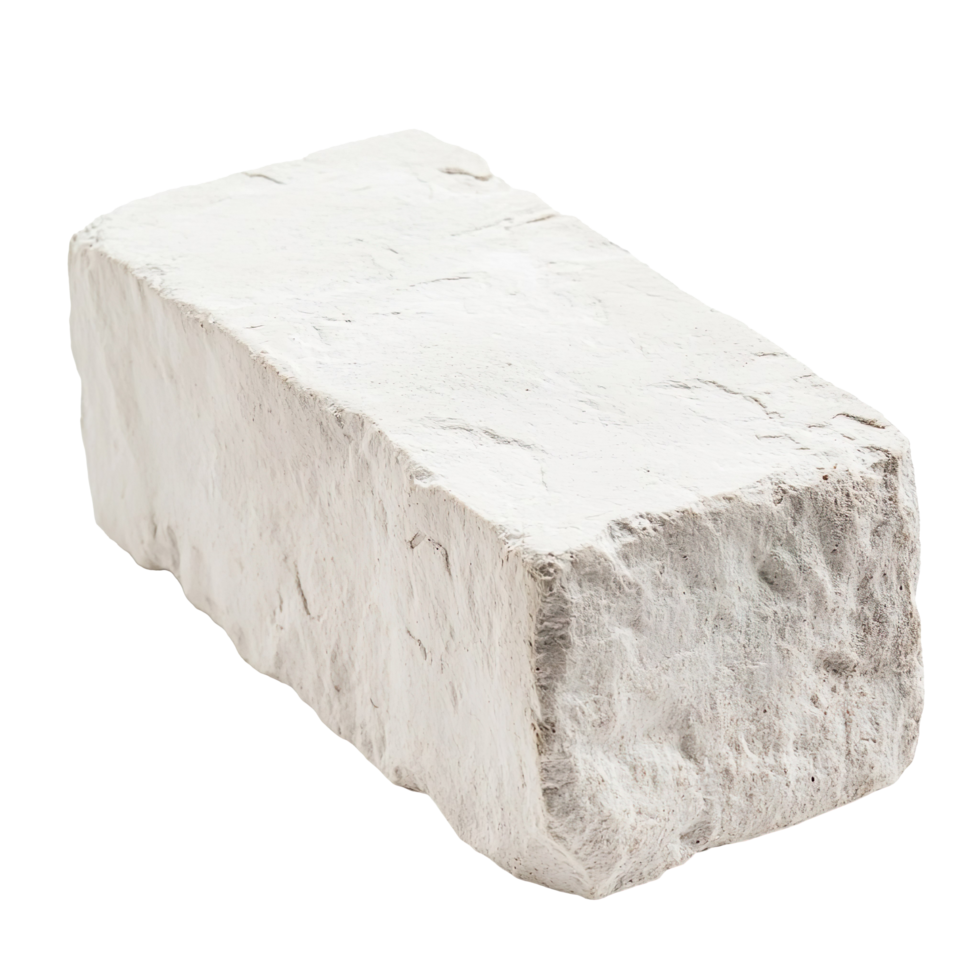 A close up of a white brick isolated on transparent background png