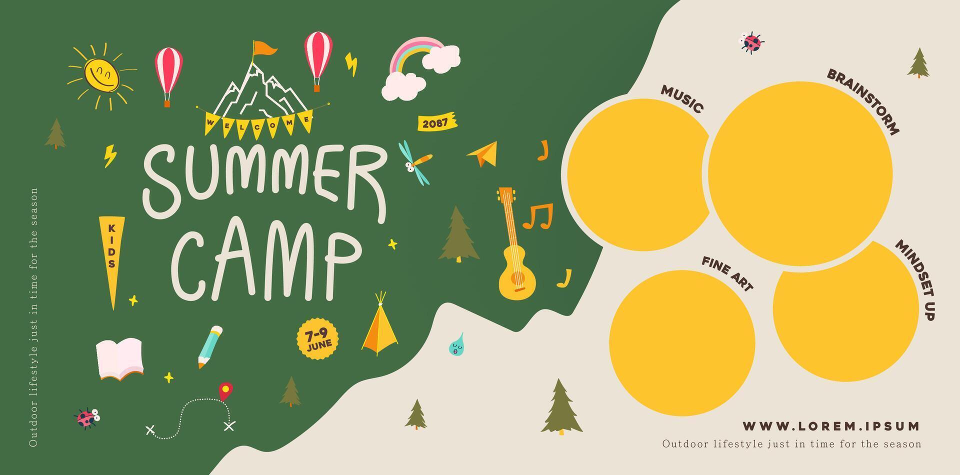 Summer camp for kids poster banner nature background vector