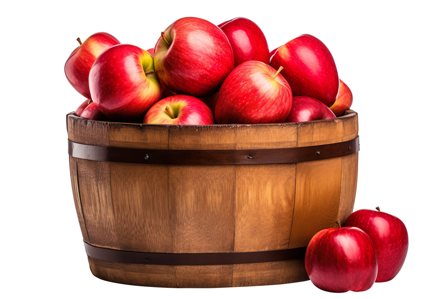 Wooden barrel full of apple isolated on transparent background png