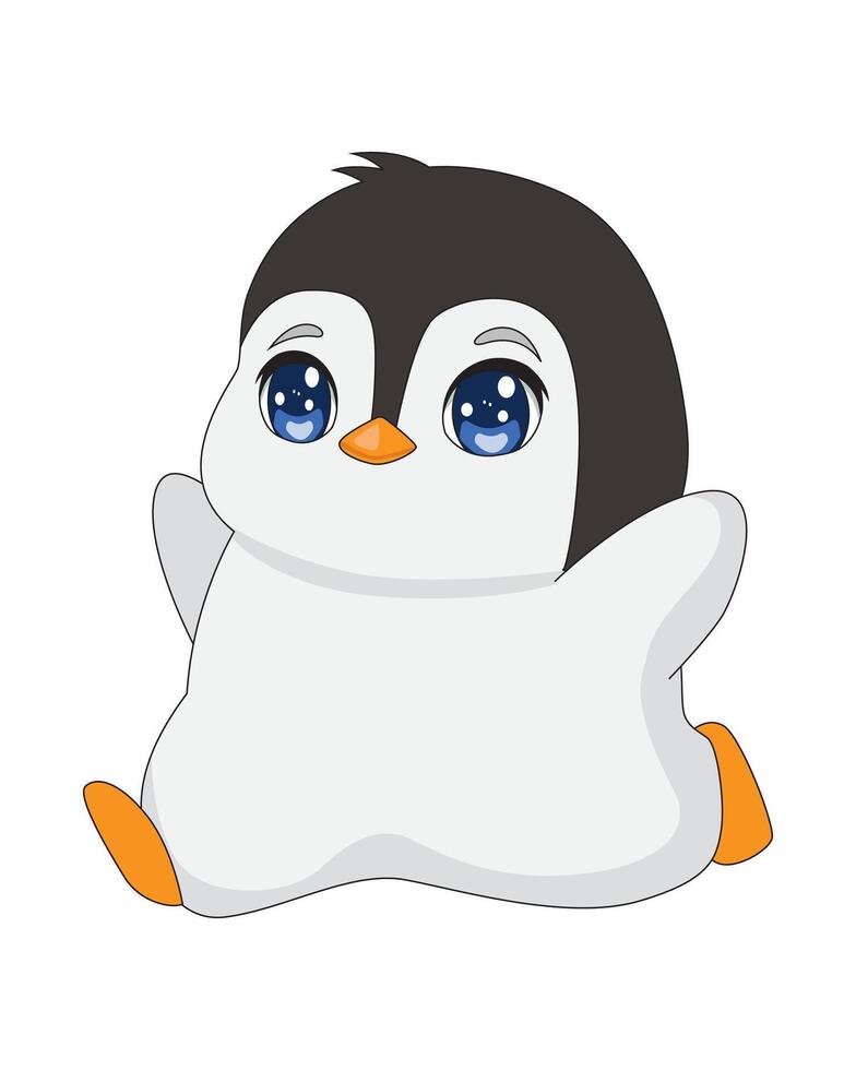 Kawaii Penguin Cartoon Running Happily vector