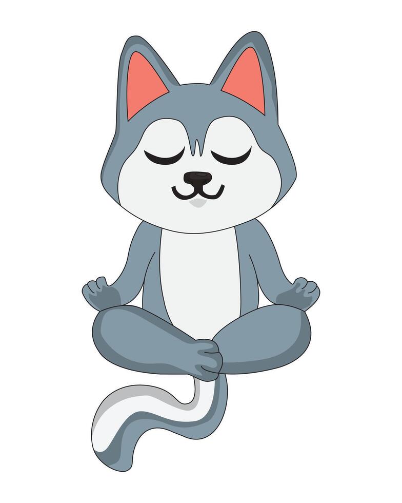 Cute Husky Dog Cartoon Character Doing Yoga Mascot vector