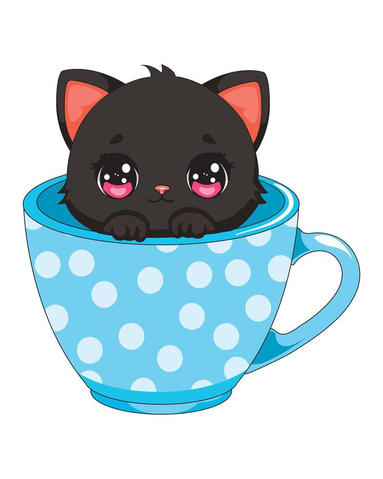 Cute Black Cat In Mug Kitten Illustration vector