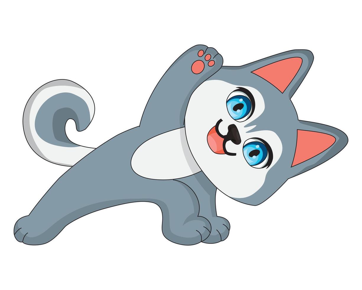 Husky Dog Doing Triangle Pose Cartoon Animal Yoga Illustration vector