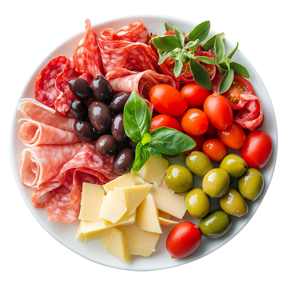 A Classic Italian Antipasto Platter with Olives isolated on transparent background png