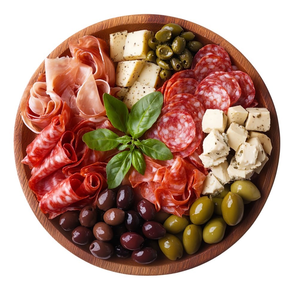 Italian Antipasto Platter with Olives isolated on transparent background png