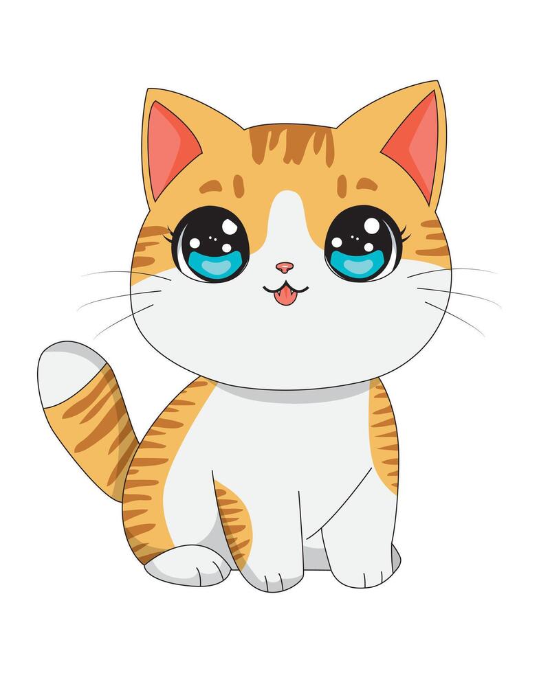 Chibi Cat Character Looking Up Animal Mascot vector