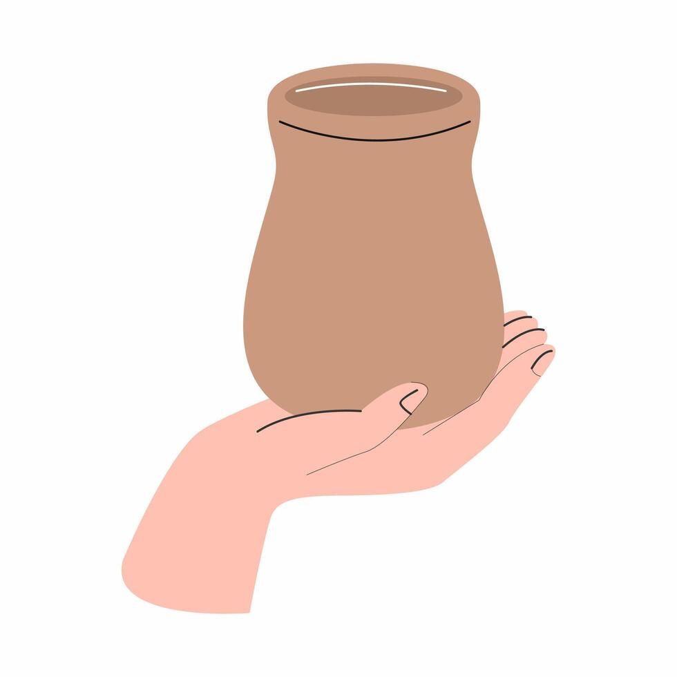 Hands sculpt a clay pot. pottery illustration vector