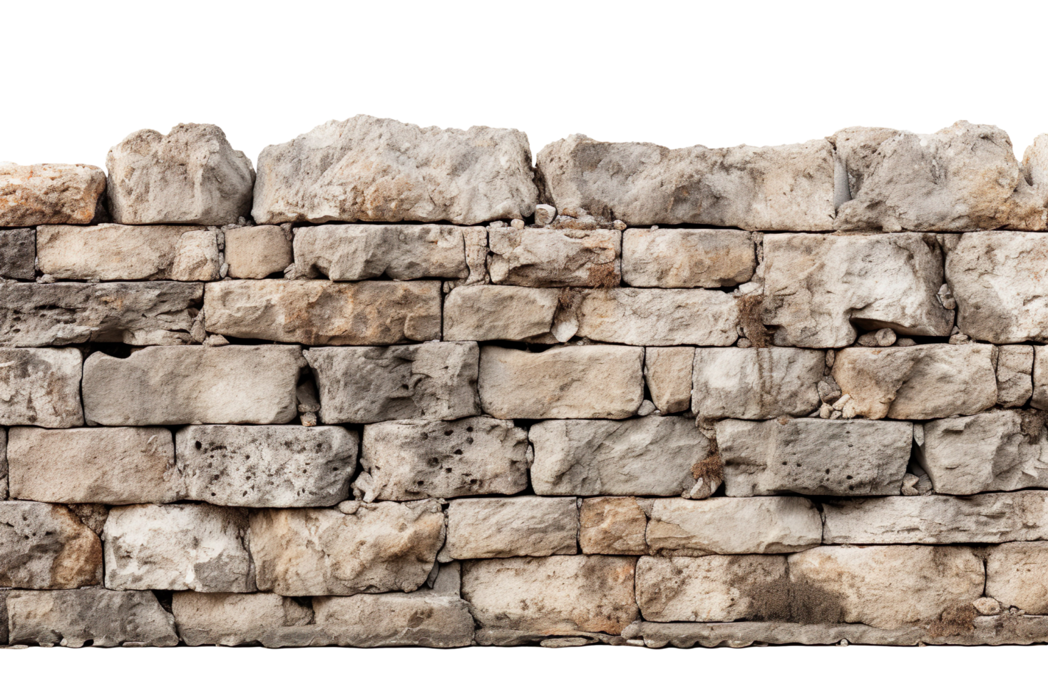 An Ancient old stone brick wall isolated on transparent background png