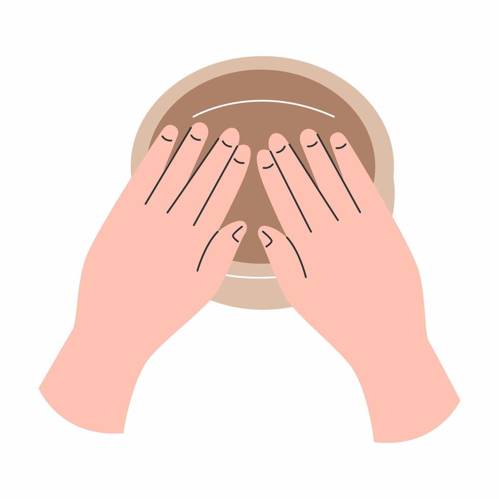 Hands sculpt clay pot illustration on pottery. vector