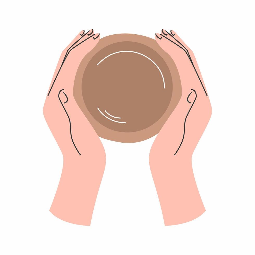 Hands sculpt a clay pot. An illustration on pottery. vector