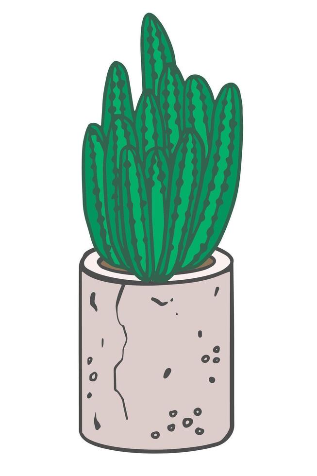 Candelabra cactus, green succulent in cement pot, home miniature plant, hand drawn illustration for cards, posters, flower shop cards vector