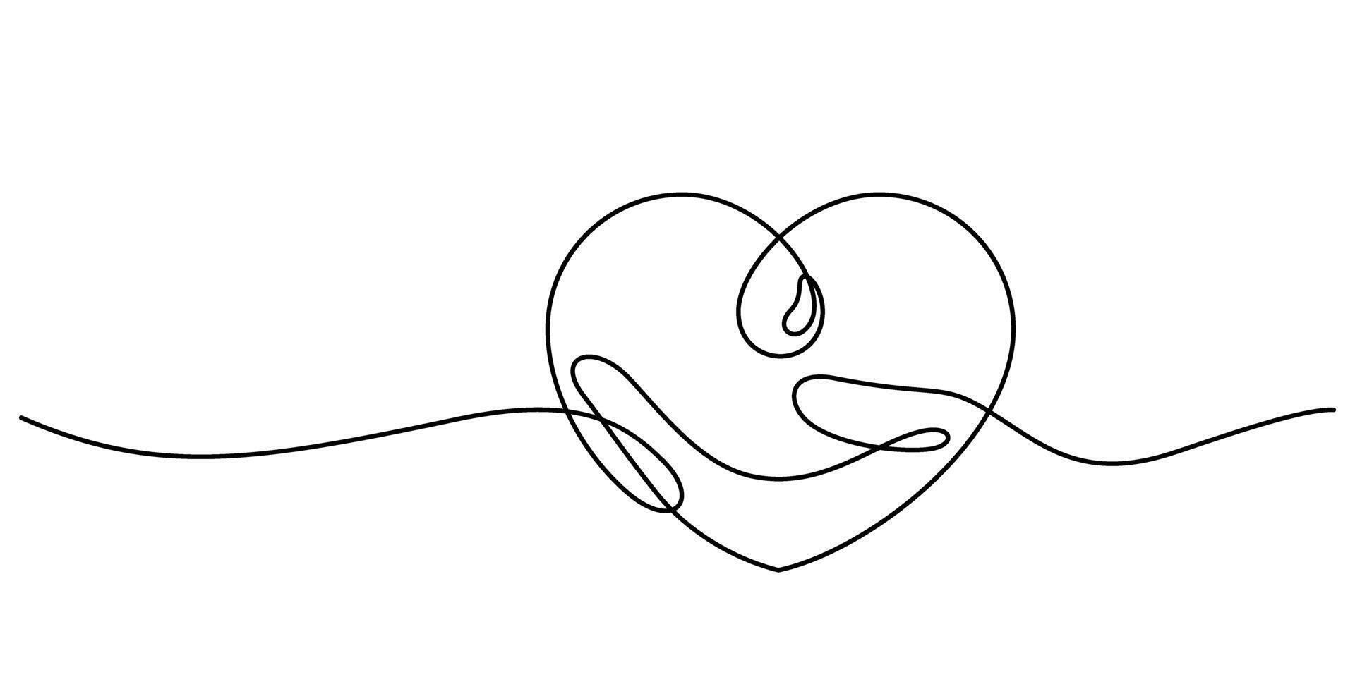 blood droplet heart shape and hand giving donor one line continuous vector