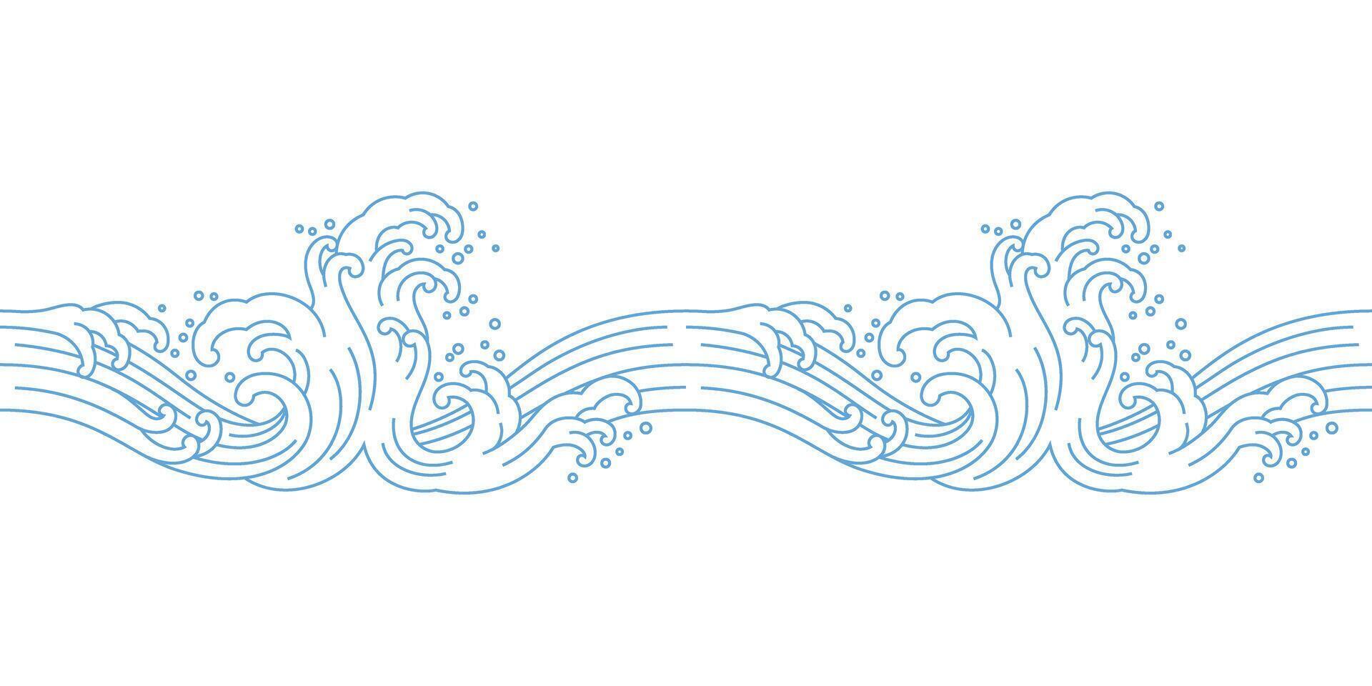 sea wave ocean seamless pattern outline decoration vector