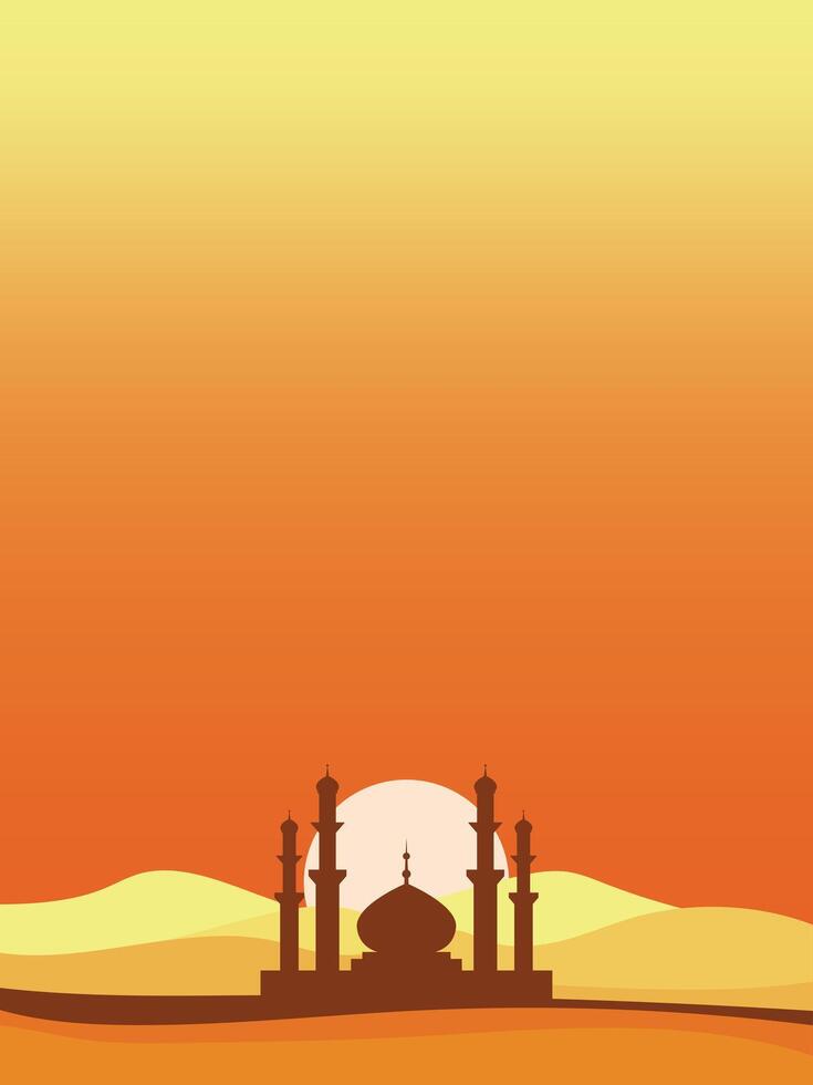 eid islamic background with mosque and sunset vector