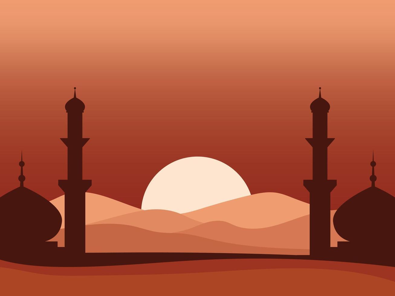 eid asian islamic background with mosque and sunset vector