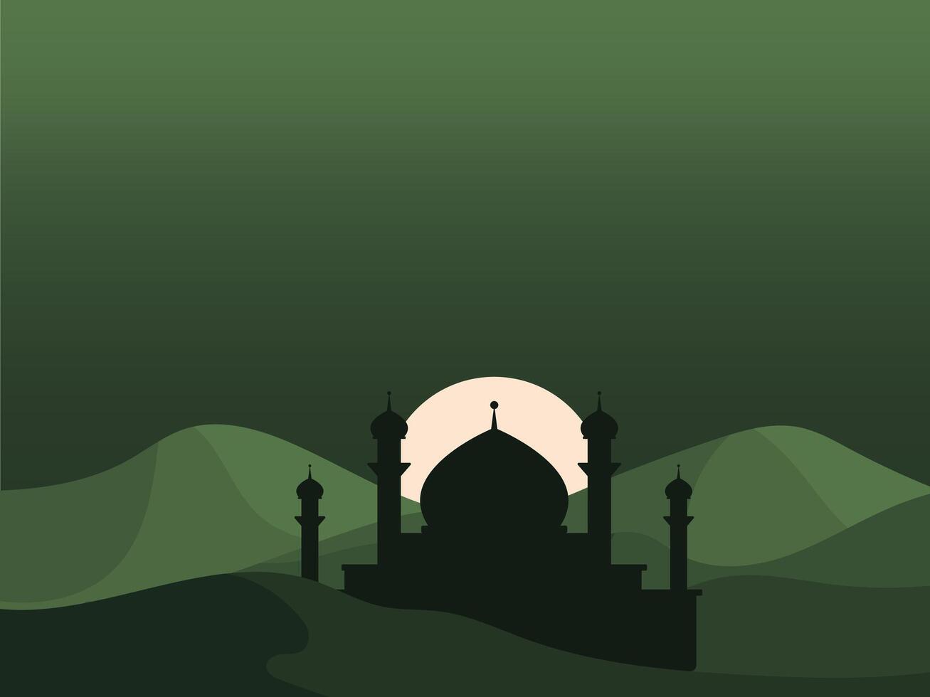 islamic mosque with moon on top of mountains vector