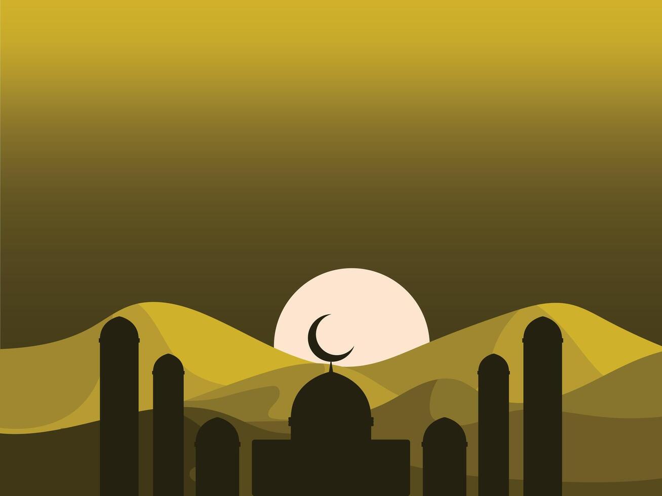 eid asian islamic background with mosque and sun vector