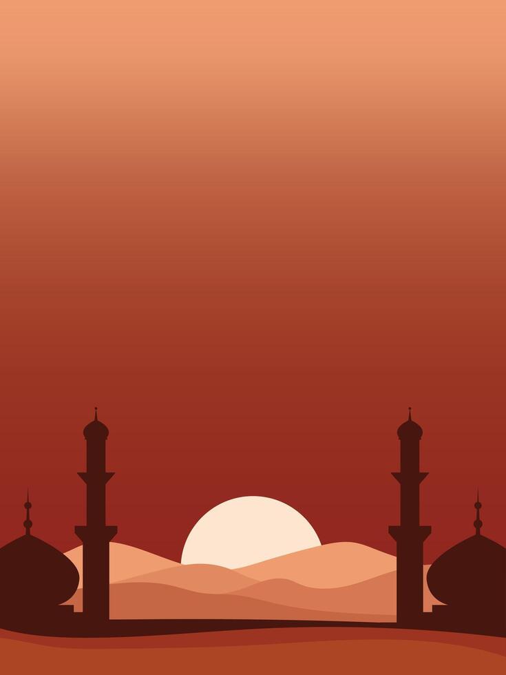 islamic background with mosque and sunset vector