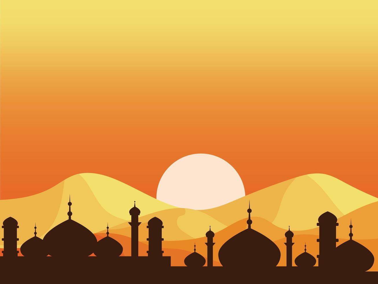 indonesian islamic background with mosque and sunset vector