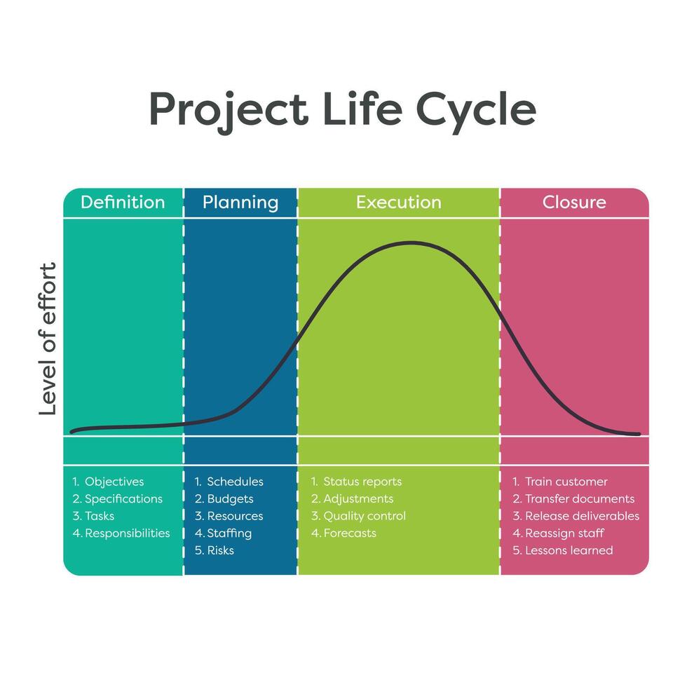 phases of a Project Life Cycle educational graphic vector