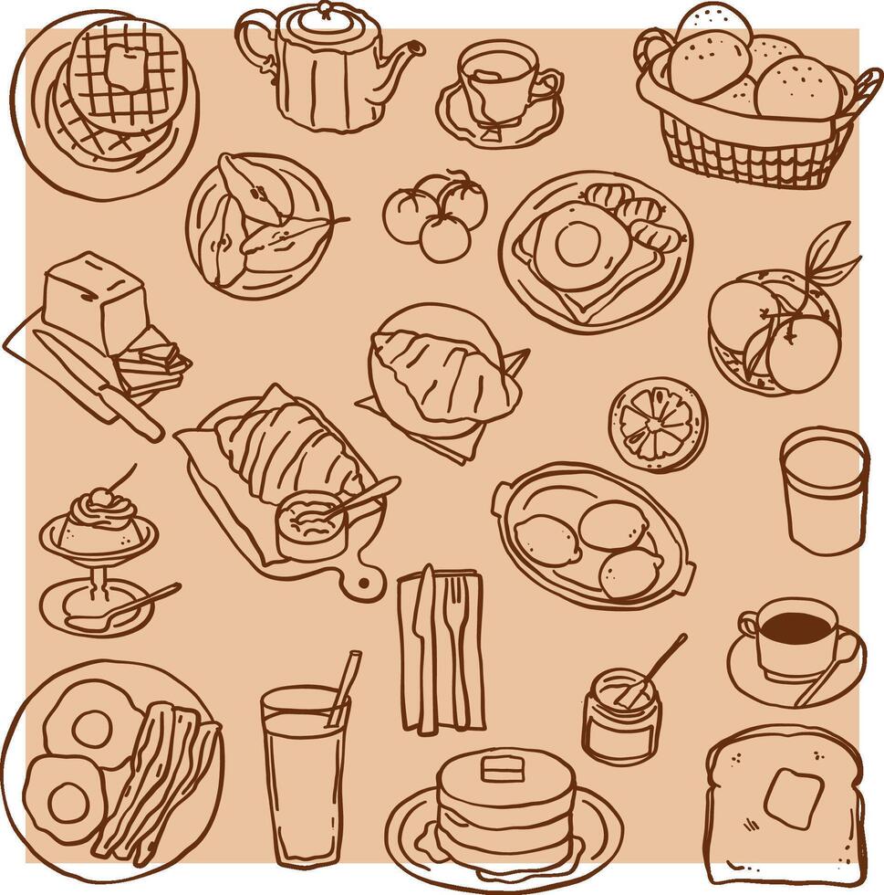 doodle style breakfast line art vector