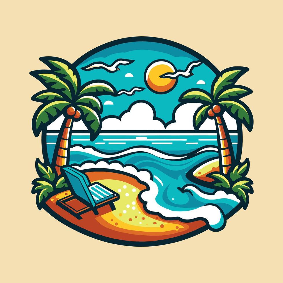 Relaxing and Stunning Tropical Beach Landscape Illustration vector