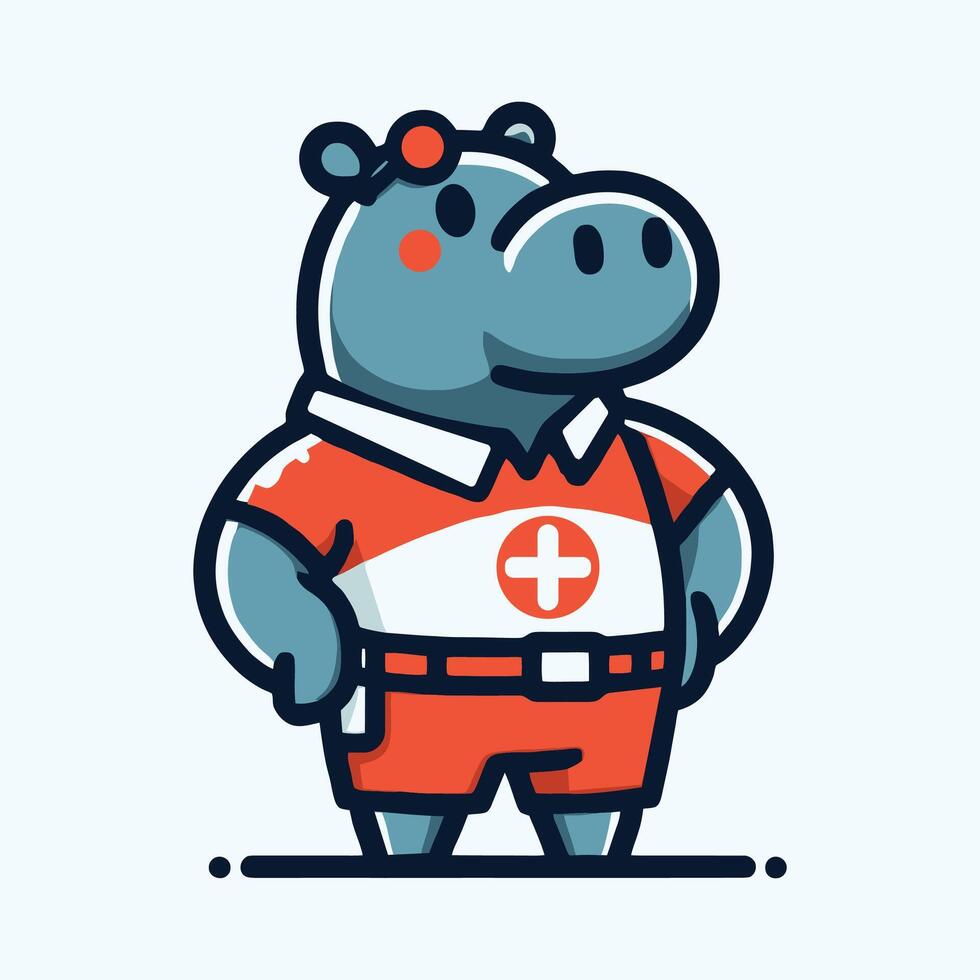 Cute and Responsible Lifeguard Hippo Mascot Logo Design vector