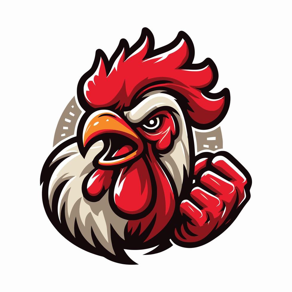 Aggressive Rooster Mascot Logo Illustration with Strong and Bold Expression vector