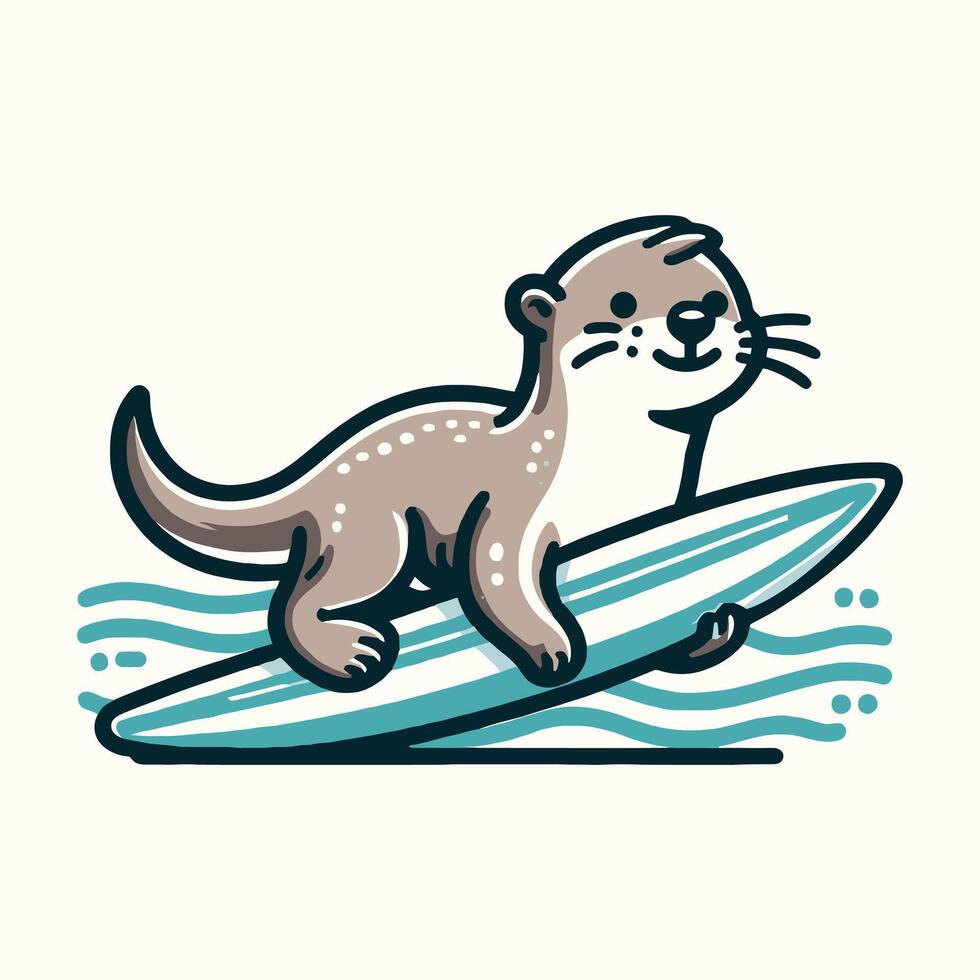 Fun and Cheerful Surfing Otter Mascot Logo Illustration vector