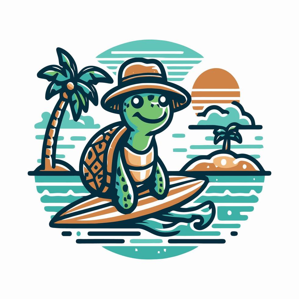 Fun and Relaxing Surfing Turtle Mascot Logo Illustration vector