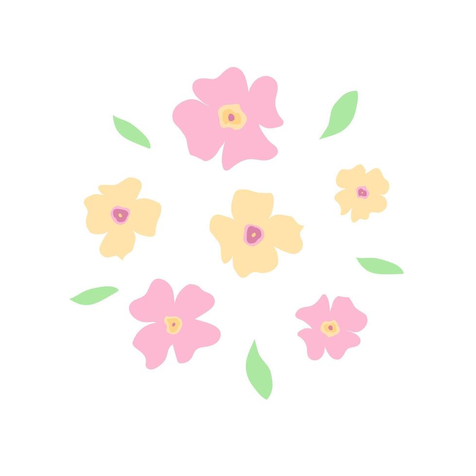 Cartoon summer pink and yellow flowers. Simple modern abstract floral print design. Background nature. vector