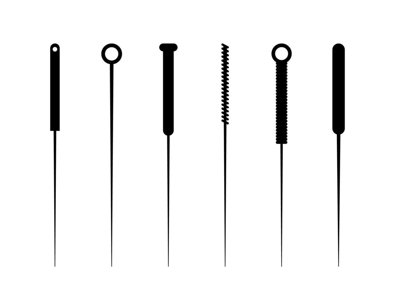 Acupuncture needles icon set. Chinese needle alternative medicine and treatment symbol collection vector