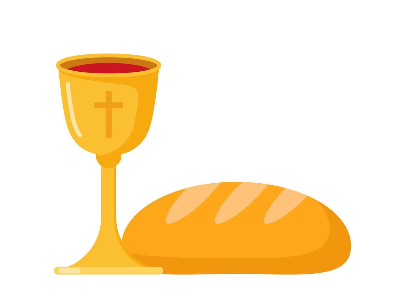 Catholic First Communion. Golden bowl for wine, bread, wine. Elements for beautiful invitation design. illustration. vector