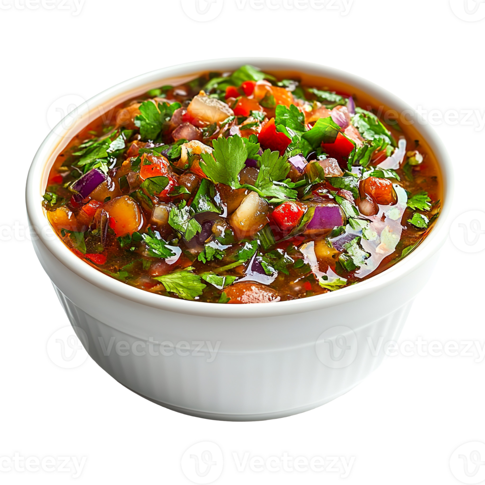 Salsa in white bowl isolated on transparent background png