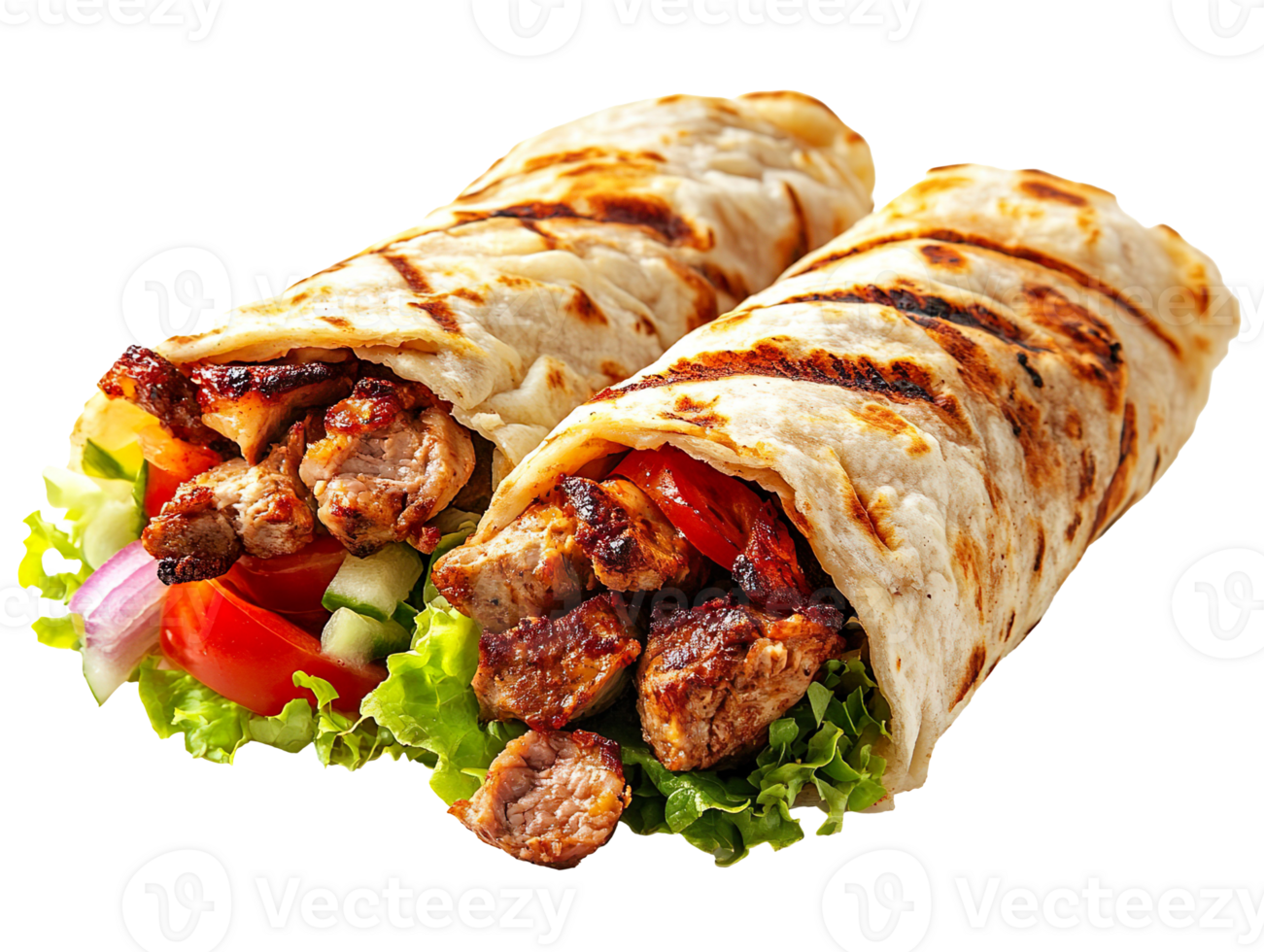 Shawarma durum doner kebab with meat and salad isolated on transparent background png