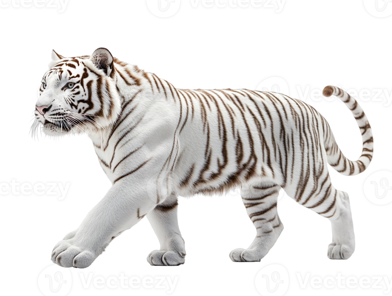 Side view of a white tiger isolated on transparent background png
