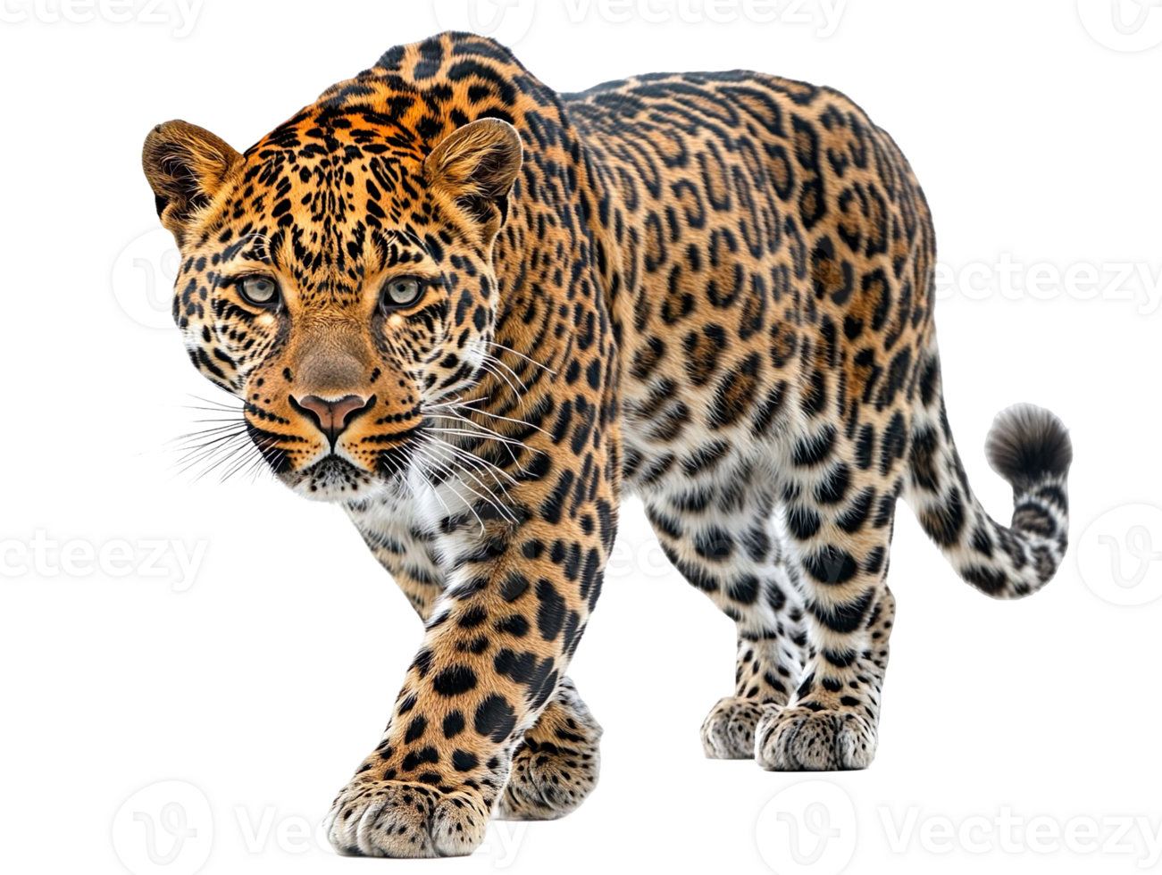 scary leopard in hunting mode isolated on transparent background png